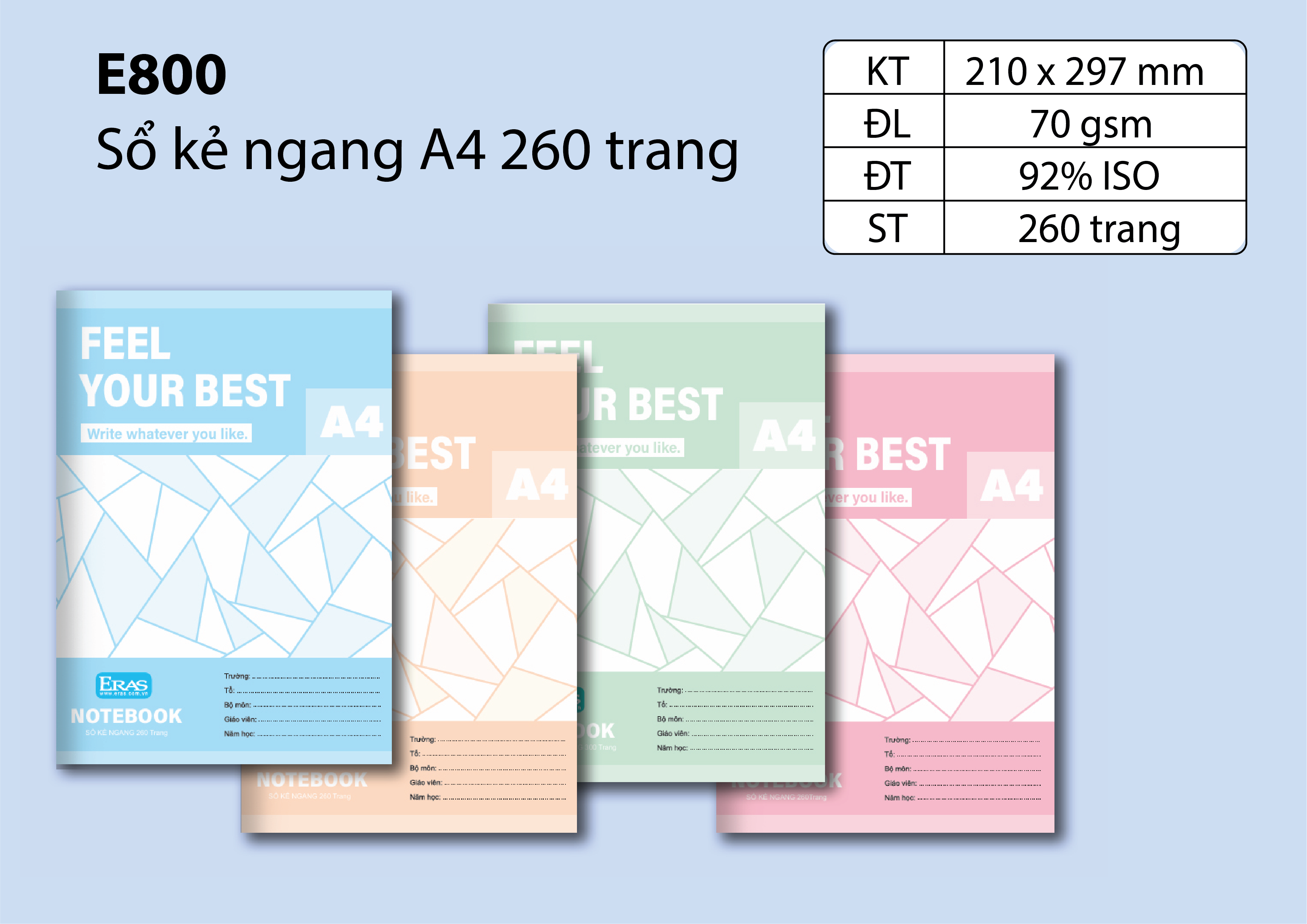 Sổ kẻ ngang A4 260 trang E800  E800